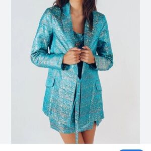Turquoise Brocade Women's Blazer Jacket